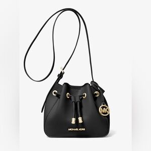 Phoebe Small Faux Leather Bucket Bag Black & Gold
